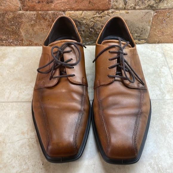 Ecco Men’s Lace Up Oxford Shoes Dress Shock Point Leather Brown Size 44/10-10.5 - Picture 2 of 16